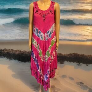 VTG Young USA Women's Bohemian Tie-Dye Dress One Size Light Weight Purple Pink